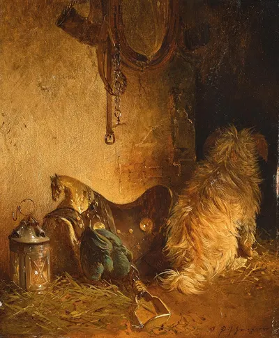A loyal friend in the horse stable by Carl Pischinger — digital art print download