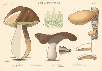 Hydnoid (Tooth) fungi by Max Richter, 1950 — digital art print download