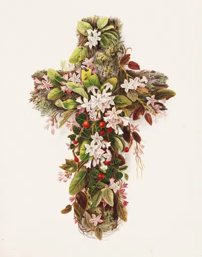 Cross of flowers by Olive E Whitney, 1875 — digital art print download
