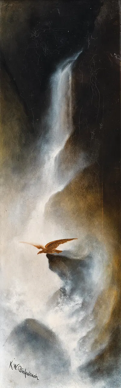An eagle before a waterfall by Карл Вильгельм Диффенбах — digital art print download