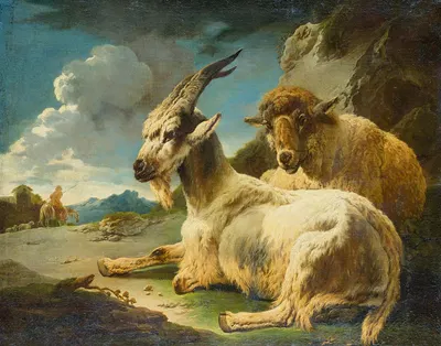 Sheep and Goat in a Rocky Landscape by Филипп Петер Рус — digital art print download