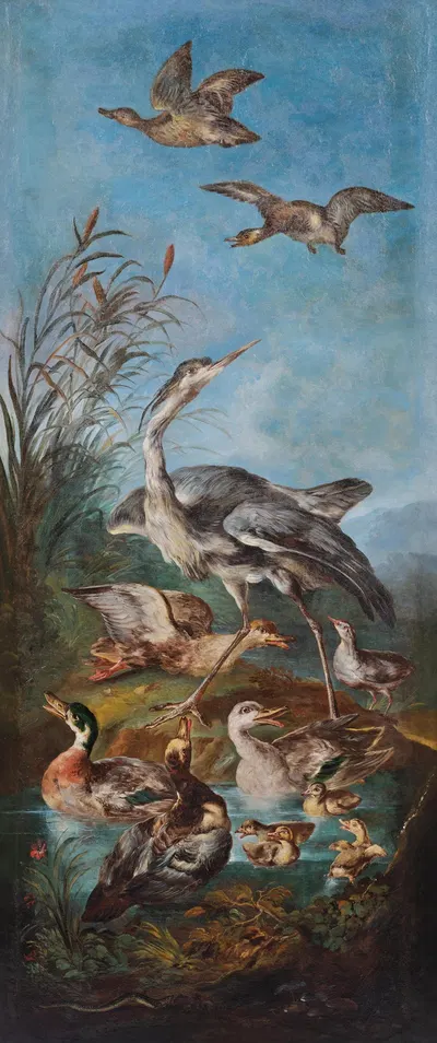 A heron and ducks near a pond by Angelo Maria Crivelli — digital art print download