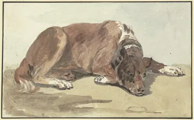 Liegende Dogge, den Kopf auf den Boden gelegt by Конрад Геснер — digital art print download