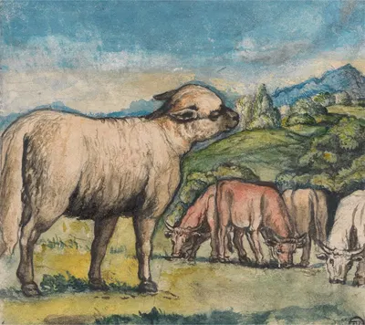 Lamb and Oxen in a Pastoral Landscape by Эдвард Кальверт — digital art print download