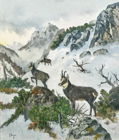 Chamois High in the Mountains by Георг Бергер — digital art print download