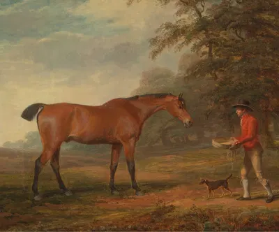 A Bay Horse Approached by a Stable-Lad with Food and a Halter by Джордж Гаррад, 1789 — digital art print download