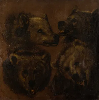 Four Lifesized Bear's Heads by Иоганн Мельхиор Роос — digital art print download
