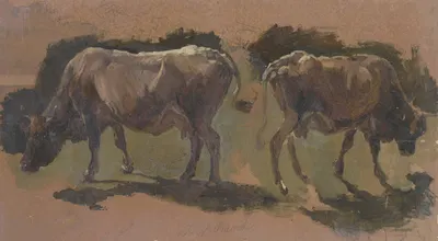 Two cows in Albano by Иоганн Непомук Раух, 1842 — digital art print download