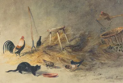 A Cat and Chickens by Ньютон Лимбирд Смит Филдинг, 1833 — digital art print download