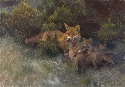 Fox with Cubs by Бруно Лильефорс, 1912 — digital art print download