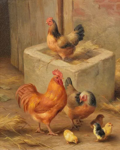 Farmyard family by Edgar Hunt, 1911 — digital art print download