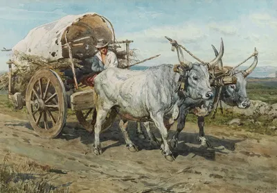 Oxen carting hay by Генри Энрико Коулман — digital art print download