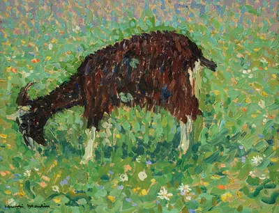 Chèvre dans un champ de fleurs by Анри Мартен — digital art print download