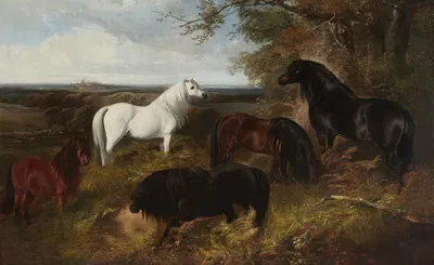 The Queen's ponies in Windsor Park, with Windsor Castle beyond by Henry Barraud — digital art print download