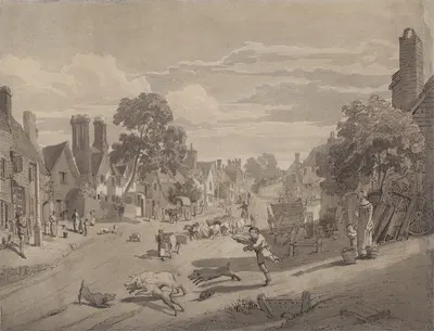 High Street at Bushey, Hertfordshire by Henry Monro, 1812 — digital art print download