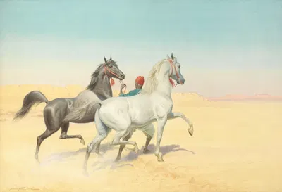 Arabian horses in the desert by John Alexander Harrington Bird — digital art print download