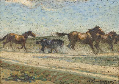 Horses at Large by Нильс Крюгер, 1905 — digital art print download