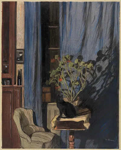 Interior with black cat by Уолтер Конц — digital art print download