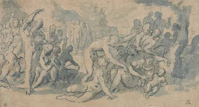 Classical Study with Numerous Nude Figures by Isaac Oliver — digital art print download