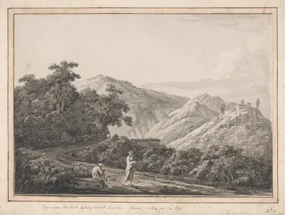 View Near the Mill Looking Toward Licenza: Horace's Villa on the Left by Джейкоб Мор, 1783 — digital art print download
