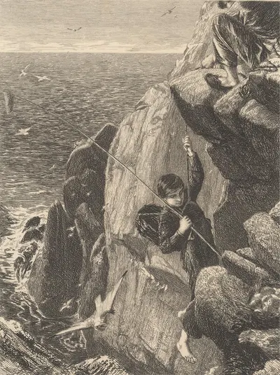 Boys Collecting Eggs on Cliff Face by James Clarke Hook — digital art print download