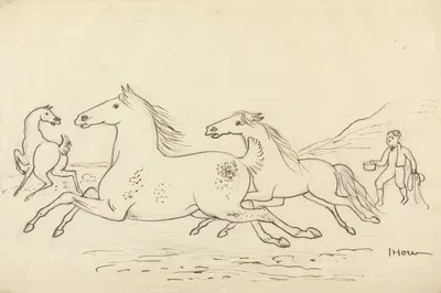 Three Horses and Stable Lad by Джеймс Хоу — digital art print download
