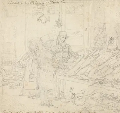 A Fishmonger's Shop with Customers Outside by James Pollard — digital art print download