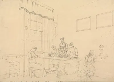 A Room at Great Grove House, Kensington, Mrs. Bavizzetti's Seminary by Джон Клод Нэттес, 1812 — digital art print download