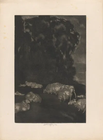 Sheep in Twilight by John Copley, 1922 — digital art print download