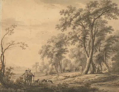 Landscape with Sportsman and Guns by Иоганн Генрих Мюнц, 1779 — digital art print download