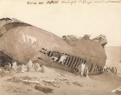 Wreck and the Merchant Vessel, St. George, at Deal, Kent by Джон Самуэль Хейвард, 1807 — digital art print download
