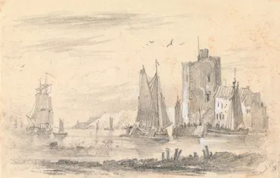 Harbor Scene by John Wilson Ewbank, 1832 — digital art print download