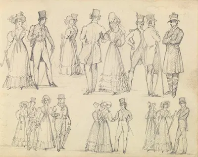 Fashionable Men and Women Conversing by Joseph Nash — digital art print download