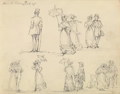 Fashionable Men and Women Promenading by Joseph Nash, 1827 — digital art print download
