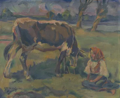 A Little Girl with a Cow by Густав Мальи, 1937 — digital art print download