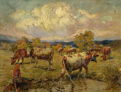 Cows Grazing by Густав Мальи, 1923 — digital art print download
