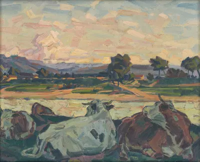 Cows on a River Bank by Густав Мальи, 1930–1935 — digital art print download