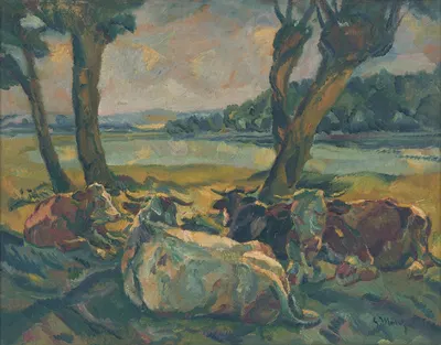 Cows Resting by Густав Мальи, 1929 — digital art print download
