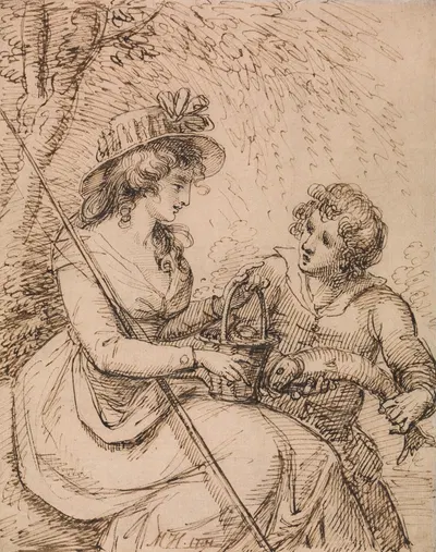 Girl and Boy Anglers by Мэтью Хаутон, 1791 — digital art print download