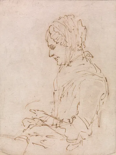 Study of the Artist's Mother Sewing by Озияс Хамфри — digital art print download