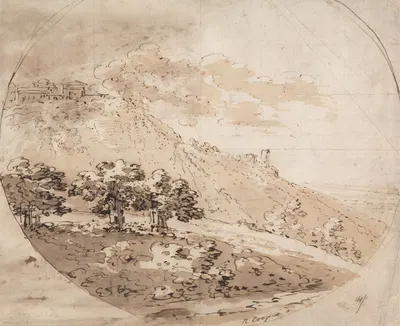 Oval Hilly Landscape by Richard Cooper the Elder — digital art print download