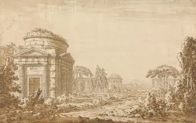Classical Italian Landscape with Temples and a Ruined Aquaduct by Richard Cooper the Younger — digital art print download