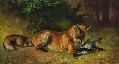 A Fox with its Prey by Людвиг Вольц — digital art print download
