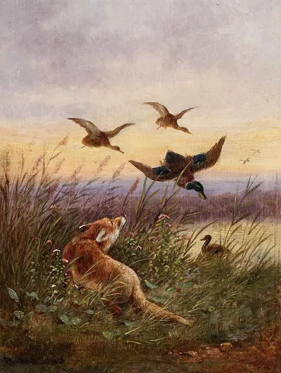 A Fox Hunting Ducks by Мориц Мюллер, 1893 — digital art print download