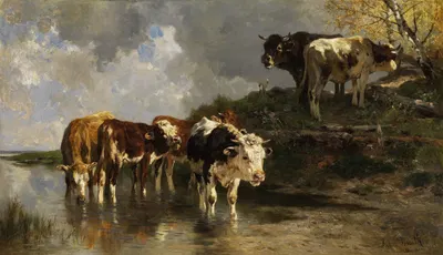 Rinder an der Tränke by Антон Брайт, 1883 — digital art print download