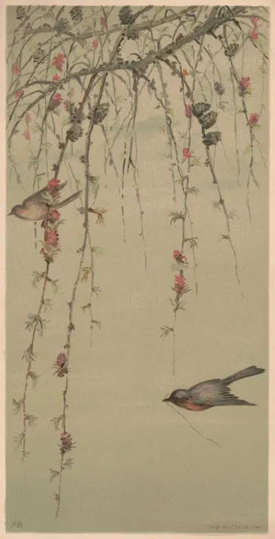 Bits of nature, panel no. 291, larch by Fidelia Bridges, 1882 — digital art print download