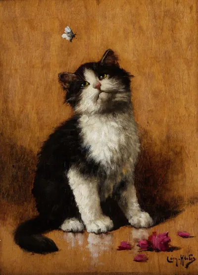 Kätzchen mit Schmetterling by Léon Huber — digital art print download
