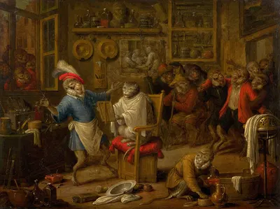 The monkey hairdresser's workshop by Nicolaes van Veerendael — digital art print download