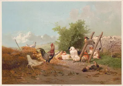 Poultry life by Théophile Victor Emile Lemmens, 1867 — digital art print download