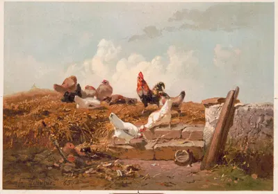 Poultry life by Théophile Victor Emile Lemmens, 1867 — digital art print download
